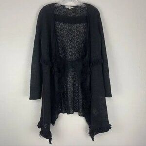 Miss Me Sweater Womens Small Cardigan Fringe Boho Whimsigoth Crochet Open Knit S